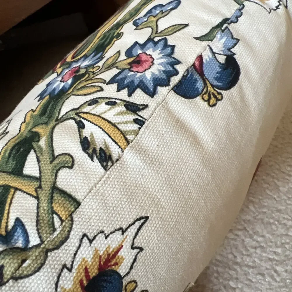 Custom Jacobean Floral Pillows Pair 18” 12” English Country Designer Fabric